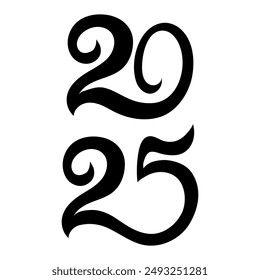 2025 handwritten text. Typography vector design for Happy New Year greeting cards and poster