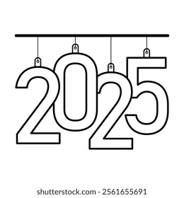 2025 Hanging Numbers Vector Illustration. This vector illustration displays the year 2025 as bold, outlined numerals suspended from a horizontal bar.