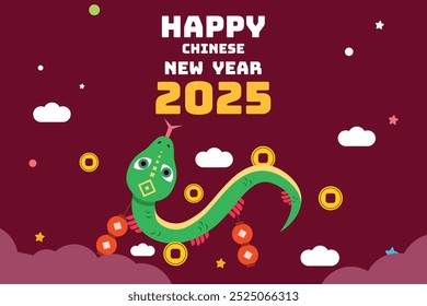 2025 Happy Chinese new year 2025, Year of the snake, Cartoon Vector illustration design for Poster, Banner, Greeting, Card, Flyer, Cover, Post. Chinese snake