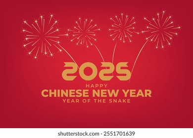 2025 Frohes chinesisches Neujahr. Mondneujahr der Schlange mit Feuerwerk Hintergrund.