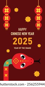 2025 Happy Chinese new year snake, Year of the snake 2025. red, gold and white colors. illustration design for Poster, Banner, Greeting, Card, Flyer, Cover, Post. Chinese snake.