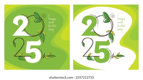 2025 Happy Fruitful New Year Floral Green Greeting Card Flyer Invitation Banner