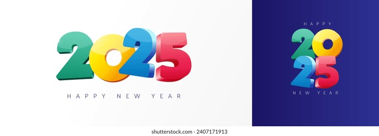 2025 Happy New Year 3D colorful typography logo design. Happy New Year 2025 colored numbers calendar template. Celebration symbol icon. Vector art