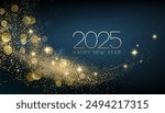 2025 Happy New Year Abstract shiny Gold glitter wave with Bokeh design element