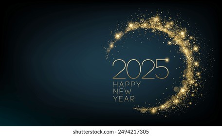 2025 Happy New Year Abstract shiny Gold glitter wave with Bokeh design element