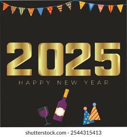 2025 Bonne Nouvelle année Abstrait brillant vague paillettes d'or avec élément de conception flou. fichier d'Images vectorielles eps nouvel an 2025 abstrait sur fond noir. affiche de bannière de carte. 