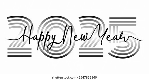 2025 Happy New Year Abstract neutral line art typography with elegant minimalist design element and gradient effect