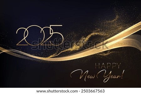 2025 Happy New Year Abstract shiny Gold glitter wave with Gold Glitter design element