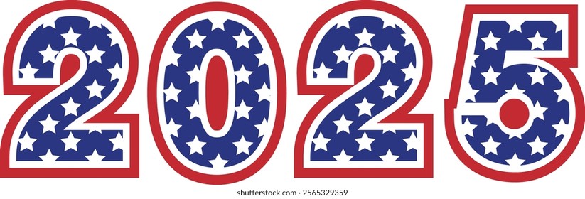 2025, Happy New Year, American Flag, USA, American Star, Stars and Strips, Patriotic, Vector, Logo