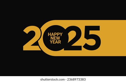 2025 Happy New Year Background Design. 2025 Happy New Year Lettering on Black Background. Vector Illustration.