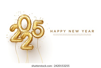 2025 Happy new year background. realistic 2025 balloon numbers background.