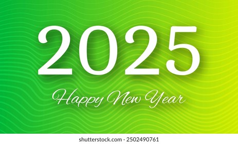 2025 Happy New Year background.  Modern greeting banner template with white 2025 New Year numbers on green abstract background with lines. Vector illustration