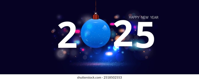 2025 Happy New Year Background with bokeh light effect. Design for greeting card, banner and wallpaper. Vector illustration.