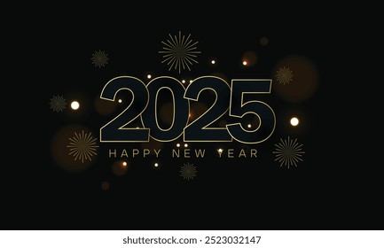 2025 Happy New Year Background with gold Fireworks and bokeh