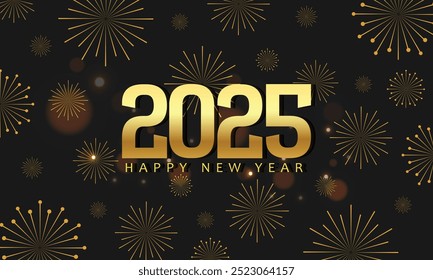 2025 Happy New Year Background with Golden Firework Design