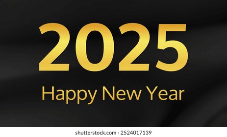 2025 Happy New Year background.  Modern greeting banner template with gold 2025 New Year numbers on crumpled dark silk background. Vector illustration