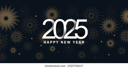 2025 Happy New Year Background with Golden Firework Design