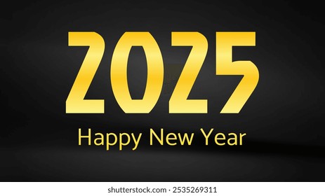 2025 Happy New Year background.  Modern greeting banner template with gold 2025 New Year numbers on crumpled dark silk background. Vector illustration