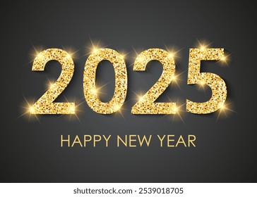 2025 Feliz Ano Novo fundo com números dourados brilhantes. Ilustração vetorial.
