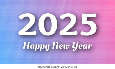 2025 Happy New Year background.  Modern greeting banner template with white 2025 New Year numbers on purple abstract background with lines. Vector illustration