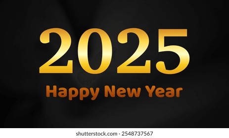 2025 Feliz Ano Novo fundo.  Modelo de banner de saudação moderna com ouro 2025 números de Ano Novo no fundo de seda escura amassada. Ilustração vetorial
