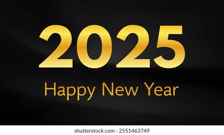 2025 Happy New Year background.  Modern greeting banner template with gold 2025 New Year numbers on crumpled dark silk background. Vector illustration