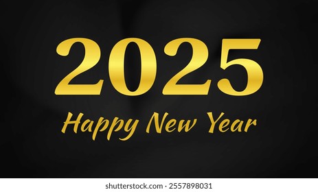 2025 Happy New Year background.  Modern greeting banner template with gold 2025 New Year numbers on crumpled dark silk background. Vector illustration