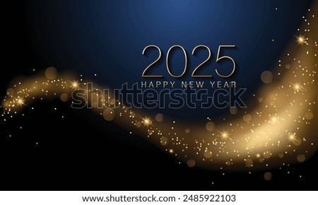 2025 Happy New Year Background Design. Golden 2025 Happy New Year Lettering on Black Background. Vector Illustration.