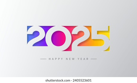 2025 Happy New Year banner. Vector illustration with colorful numbers 2025 with trendy gradient. New Year holiday symbol template on gray background for decoration poster, celebration, cover, sales.