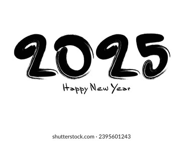 2025 Happy new year black vector illustration, numbers handwritten calligraphy, 2025 year vector, New year celebration, 2025 Number design on white background, typography lettering text vector