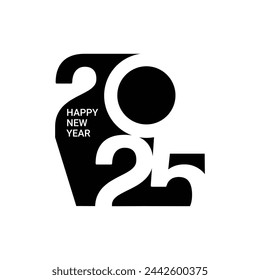 2025, Happy New Year 2025 Black Colour, Design template with typography logo 2025 for celebration and season decoration. Minimalist trendy background for branding, banner, cover, card.