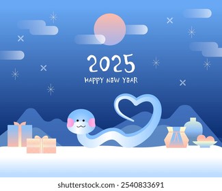 2025 Happy new year blue snake illustration 