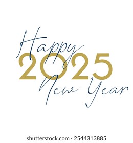 2025 Happy New Year blue gold banner. Colorful text design for holiday greetings and invitations. Vector illustration. 2025 blue gold number. New Year poster, social media template.