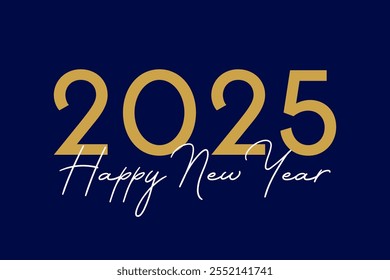 2025 Happy New Year blue gold white banner. Colorful text design for holiday greetings and invitations. Vector illustration. 2025 blue gold number. New Year poster, social media template.