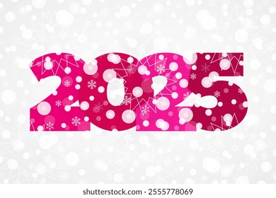 2025 Happy New Year blue sign. Christmas vector pattern. Snowflake background. Illustration for decoration, celebration, congratulation, design, greeting, winter holiday