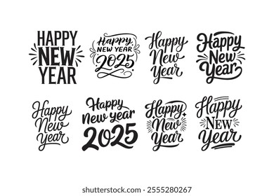 2025 Happy New Year bundle vector - Happy New Year t shirts design, Hand lettering inspirational quotes isolated on white background,  
