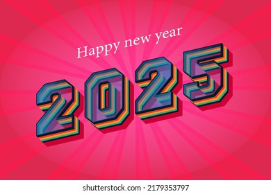 2025 happy new year card Trendy Retro text effect 3d rendering custom text.