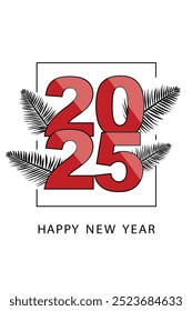 2025 Happy New Year Card. Christmas and New year Holiday Silhouette Pattern. Decorative Elements Texture for Greeting card, Gift Wrapping paper, Card or Banner Template or Fabric Textile Prints.