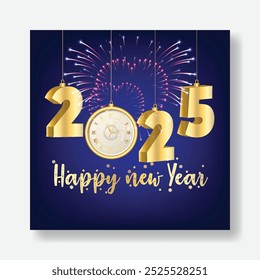 2025 Feliz año Nuevo fiesta de celebración publicación en redes sociales y volante cuadrado o Plantilla de póster, 2025 Feliz año Nuevo Diseño de fondo. Tarjeta de felicitación del año Nuevo, Anuncio, tarjeta del deseo, Ilustración vectorial