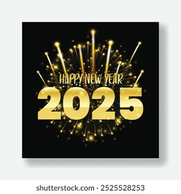 2025 Happy New Year celebration party social media post and square flyer or poster template, 2025 Happy New Year Background Design. New Year Greeting Card, Banner, wish card, Vector Illustration