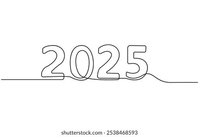 2025 Feliz Ano Novo . Símbolos de Natal 2025 .Desenho contínuo de uma linha.2025 um elemento de desenho de linha contínua. Símbolo de Ano Novo minimalista com traçado editável. Ilustração vetorial