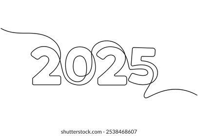 2025 Feliz Año Nuevo . Navidades simbolos 2025 .Dibujo continuo de una línea.2025 un elemento de dibujo continuo de una línea. Símbolo minimalista de año Nuevo con trazo editable. Ilustración vectorial