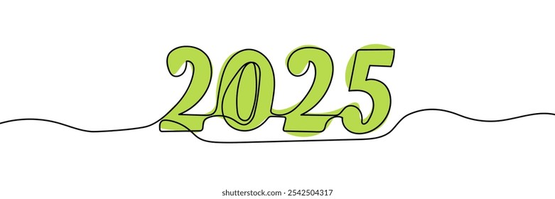 2025 Feliz Ano Novo . Símbolos de Natal 2025 .Desenho contínuo de uma linha.2025 um elemento de desenho de linha contínua. Símbolo de Ano Novo minimalista com traçado editável. Ilustração vetorial