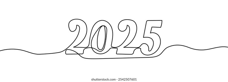 2025 Happy New Year . Christmas symbols 2025 .Continuous one line drawing.2025 one continuous line drawing element. Minimalist New year symbol with editable stroke. Vector illustration