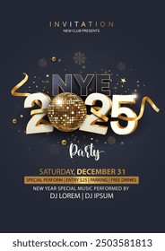 2025 Happy New Year club poster Background for your Flyers and Greetings Card graphic or new year themed party invitations. abstract vector illustration design	
