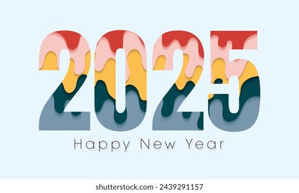 2025 happy new year, colorful paper cut design of 2025 number , design for card, calender, template and cover
