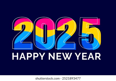 2025 feliz año nuevo colorido tipografía texto logo diseño Plantilla. Texto feliz del año Nuevo 2025, uso a la Plantilla del negocio, Anuncios, fondo, cartel, tarjeta de felicitación y cubierta del calendario.