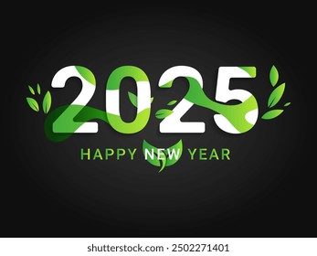 2025 Happy New Year congrats concept design. Beautiful natural green leaf 2025 logotype