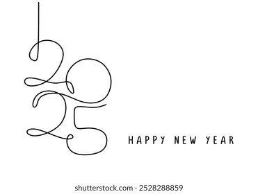 2025 happy new year continuous line drawing. Party celebration concept. Vector illustration minimalist isolated on white background.