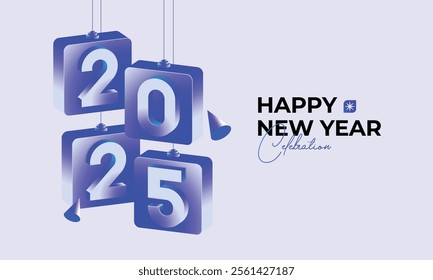 2025 Happy New Year Counter Blue Black with Modern Typography and Elegant Decorations